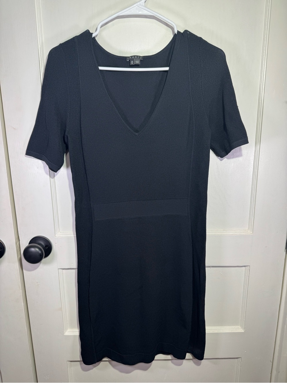 Theory Black V-Neck Short Sleeve Knit Dress